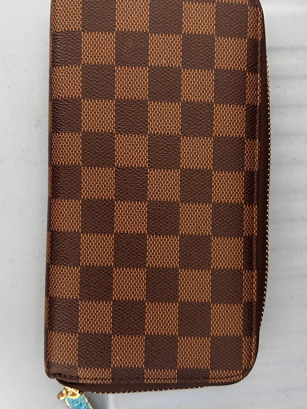 Brown Checkered Zip Wallet Classic